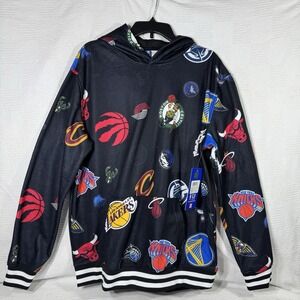 Ultra‎ Game NBA Hoodie Men's Size Large Black Multi Team All Over Logo Graphics